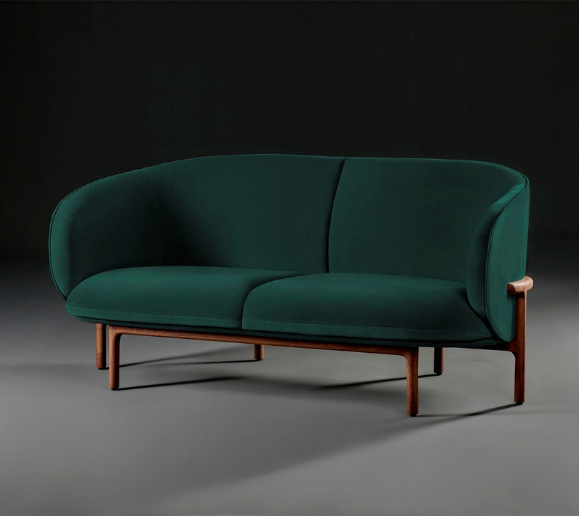 MELA-Lounge-2-Seater-European-Walnut-Natural-Oil-Kvadrat-Velour-Harald-3-0952-Dark-Green big image